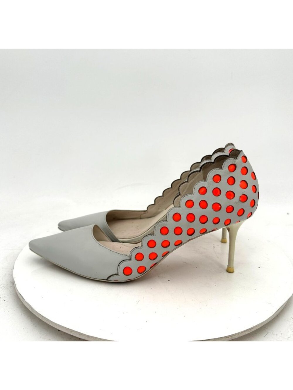Sophia Webster Women Size EU 37.5 US 7 Light Grey Orange Polkadot Pump Shoes